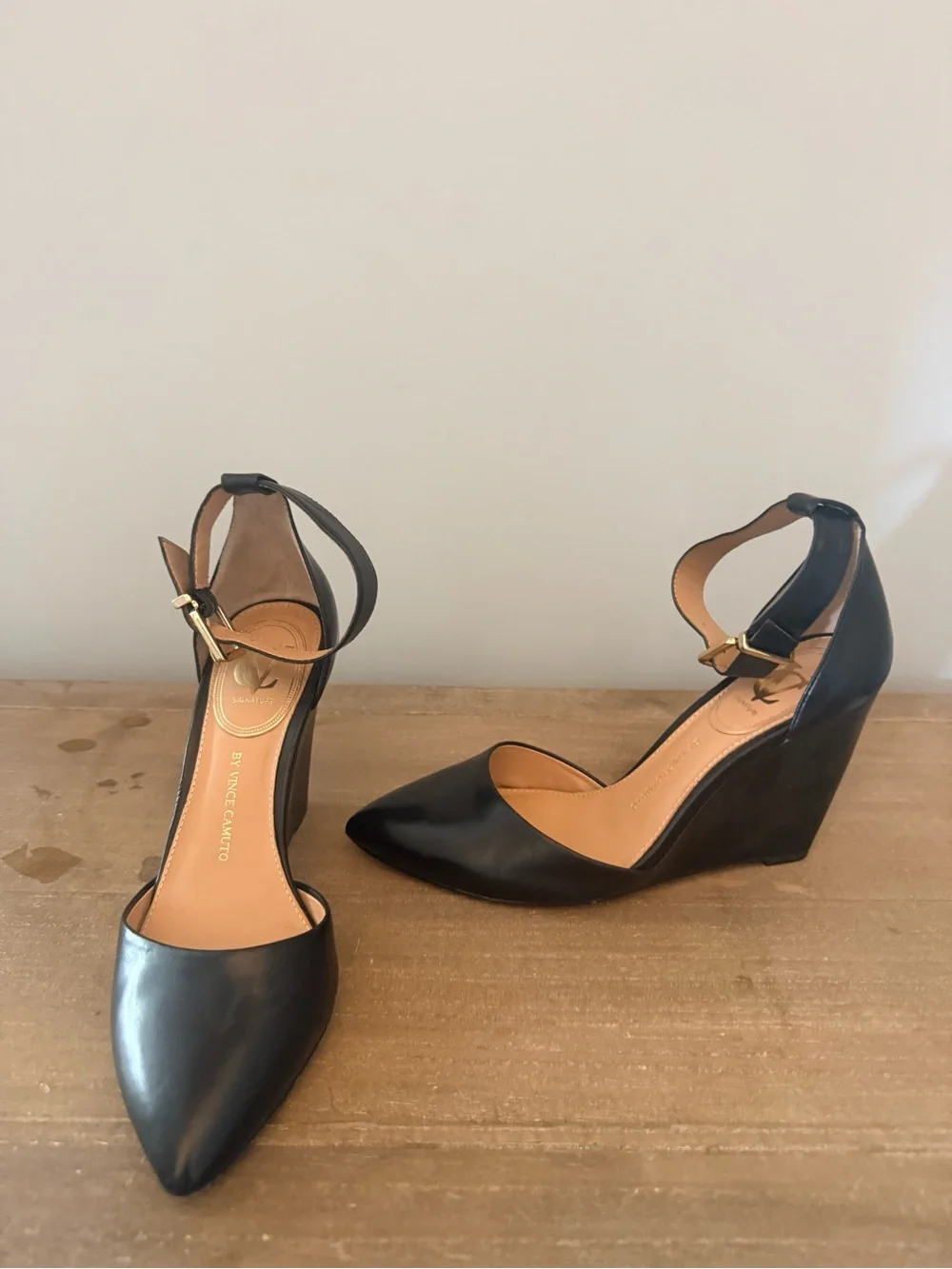 Vince Camuto Black Pointed Toe Ankle Strap Heels